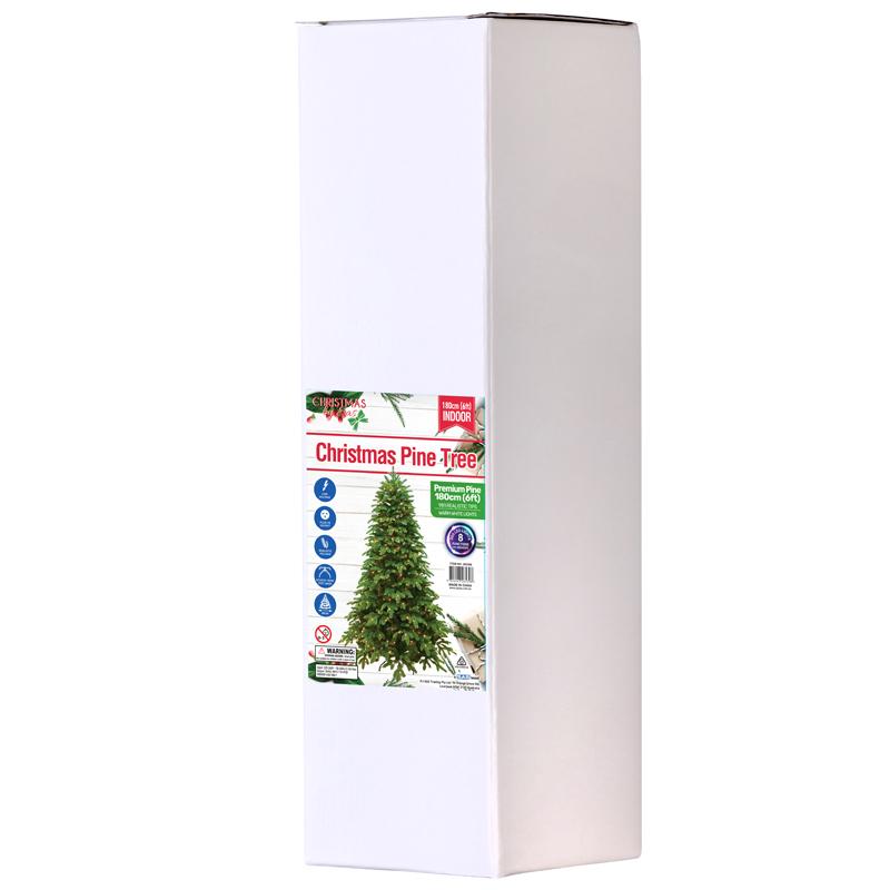 Christmas Tree Low Voltage LED Premium Pine Green Pointed Tips 180cm (6ft) 981 Tips Girth 90cm Iron Feet Base 300 LED Warm White - 8 Function With Memory