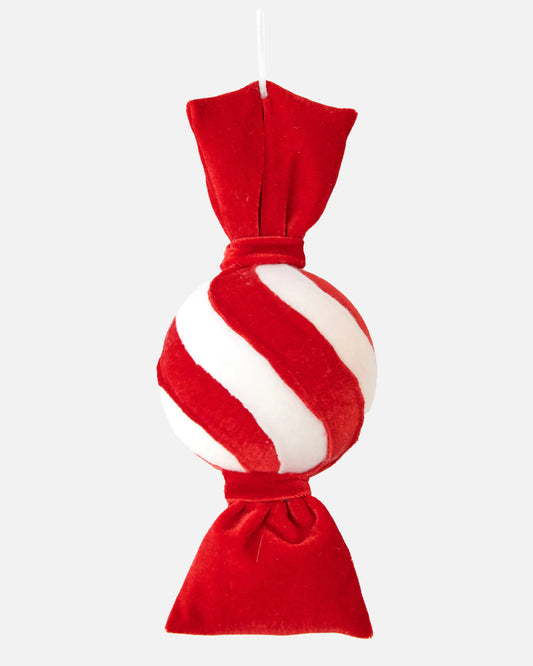 CHRISTMAS BON BON WAVE STRIPE ORNAMENT RED WHITE 23CM