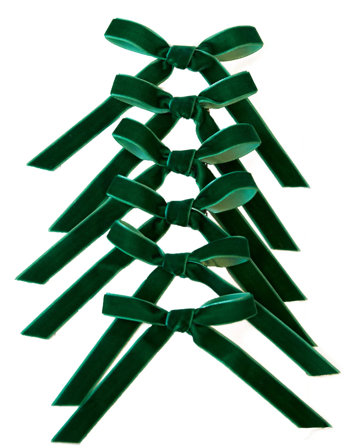 CHRISTMAS RIBBON BOW CLIP SET 6 GREEN