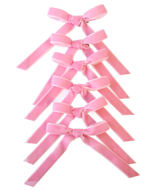 CHRISTMAS RIBBON BOW CLIP SET 6 LIGHT PINK
