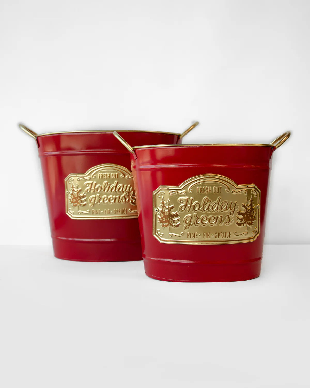 CHRISTMAS HOLIDAY GREENS BUCKET SET OF 2 RED