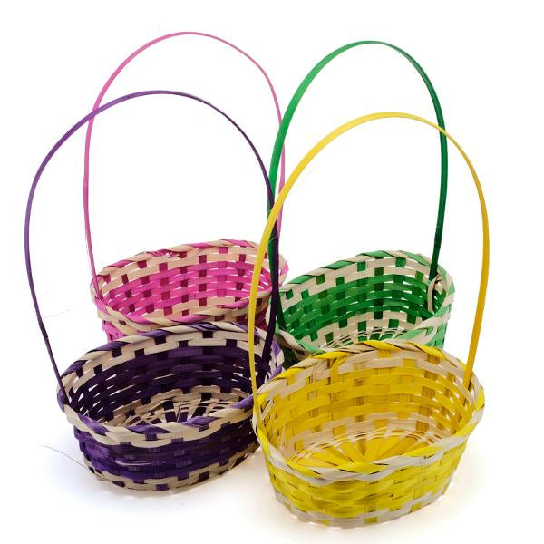 Basket Oval Weave With Handle 18.5cm x 24cm x 40cm Pink, Purple, Yellow & Green