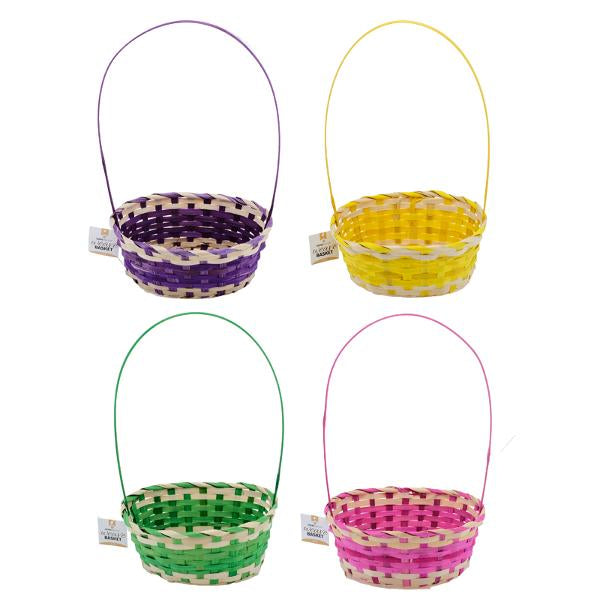 Basket Oval Weave With Handle 18.5cm x 24cm x 40cm Pink, Purple, Yellow & Green