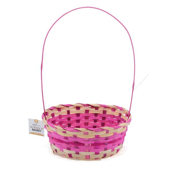 Basket Oval Weave With Handle 18.5cm x 24cm x 40cm Pink, Purple, Yellow & Green