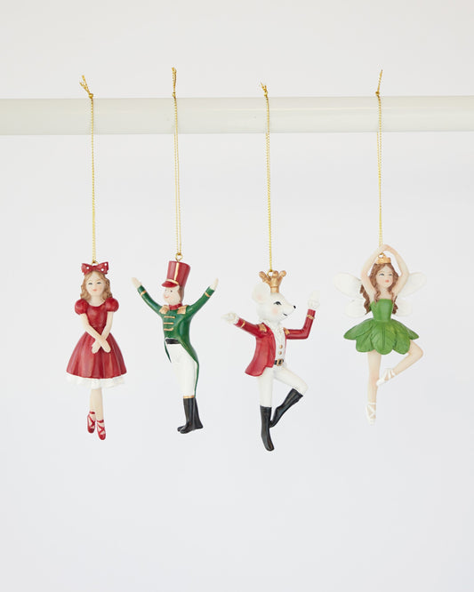 STORIES ORNAMENTS GREEN/RED SET OF 4 10.5cm