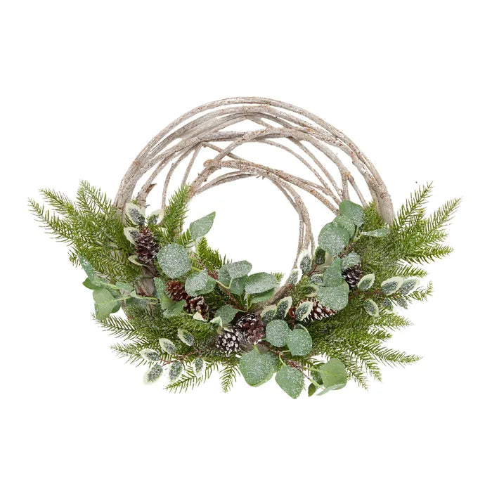 HALF WREATH WOOD/PLASTIC 65CM NAT/GREEN