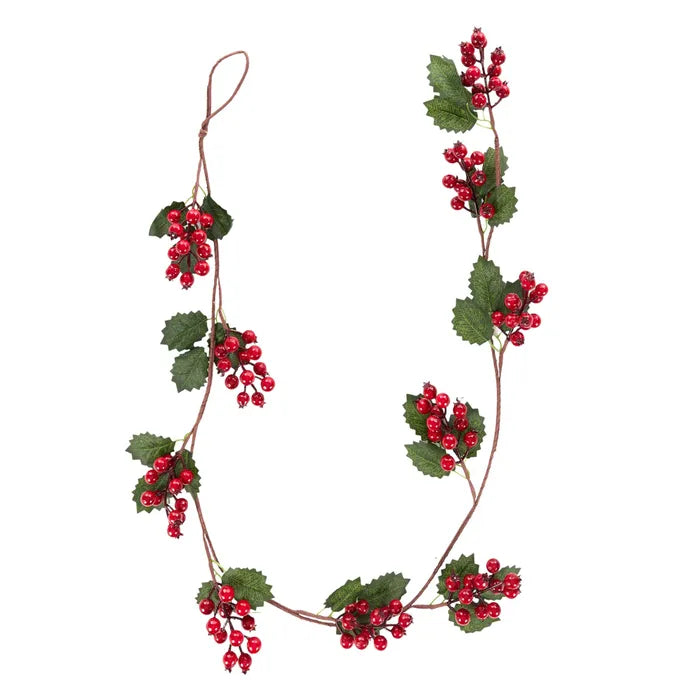 RED HOLLY BERRY GARLAND W/LEAVES 160CM