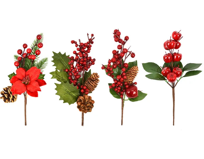 Set of 4 25CM RED BERRY XMAS PICKS