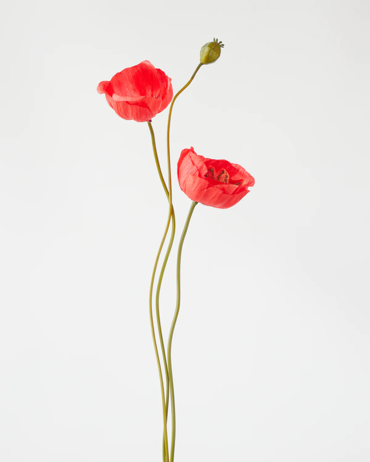 POPPY SPRAY x2 FLOWERS WITH BUD RED 75CM