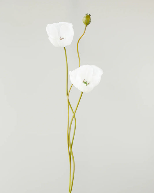 POPPY SPRAY x2 FLOWERS WITH BUD White 75CM