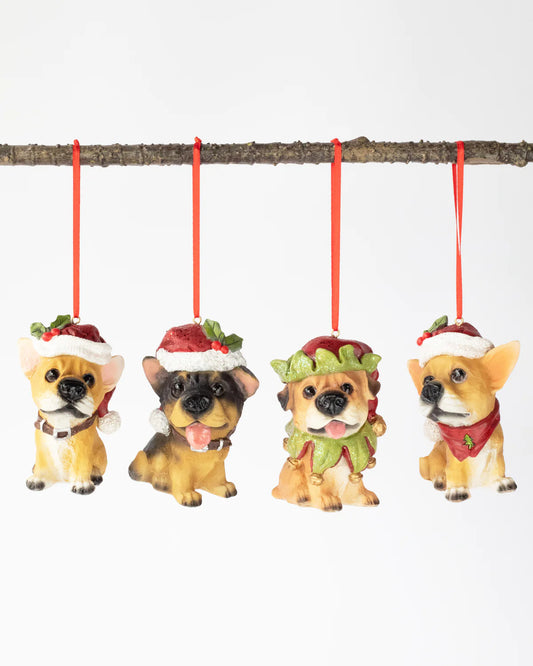 PUP ORNAMENTS (SET OF 4) 9.1CM