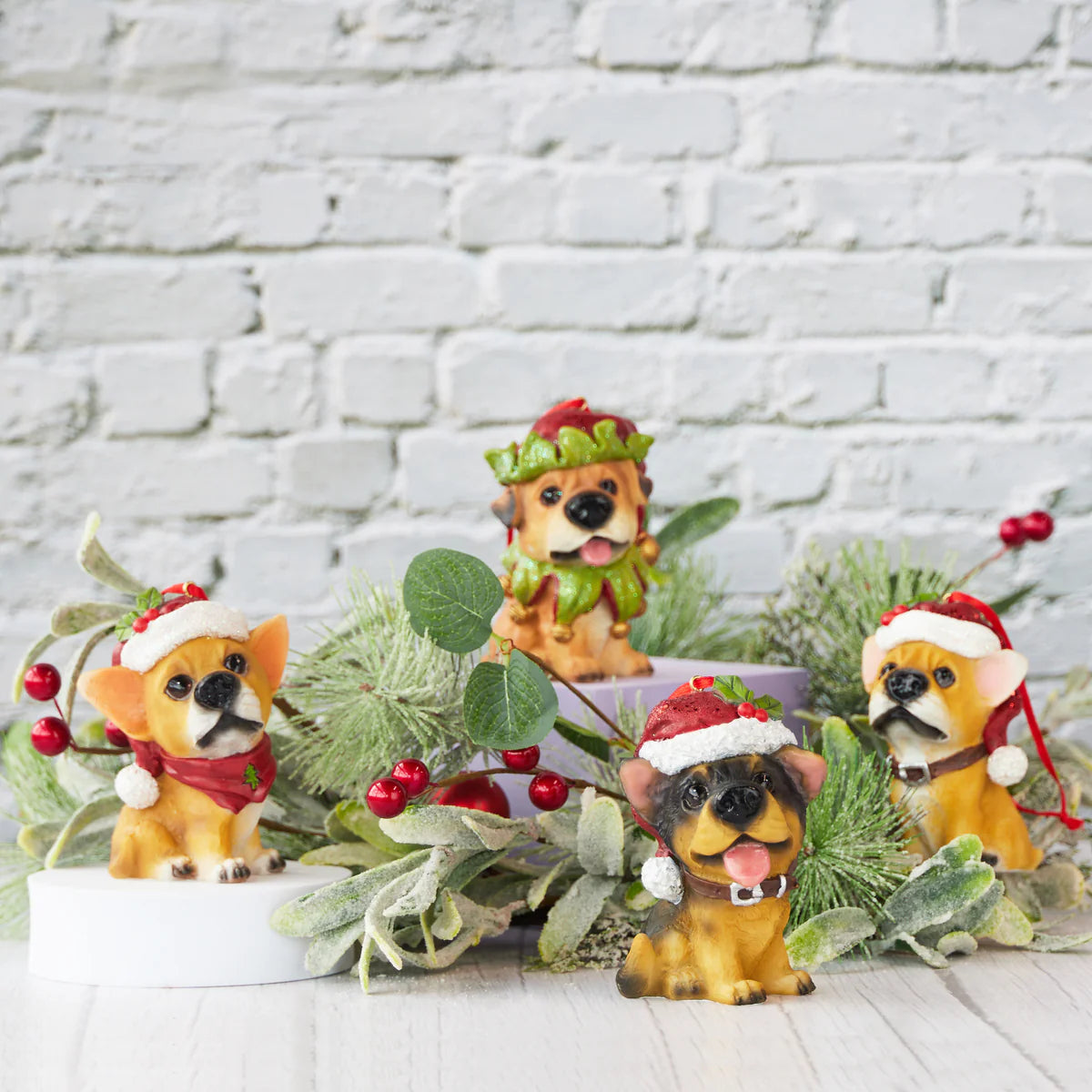 PUP ORNAMENTS (SET OF 4) 9.1CM