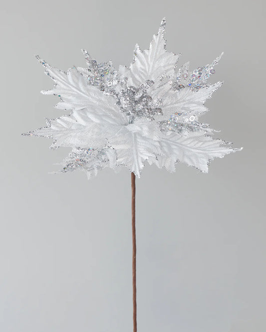 POINSETTIA PICK SEQUIN SILVER 25CM