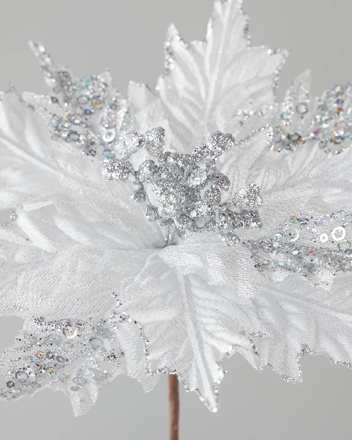 POINSETTIA PICK SEQUIN SILVER 25CM