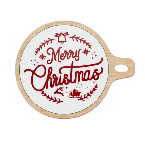 XMAS SERVING TRAY CER/BAM 27X22CM RED