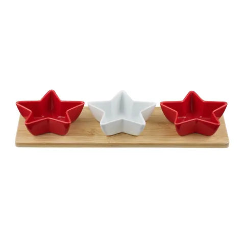 4PC XMAS CONDIMENT SET CER 38X13CM RD/WH