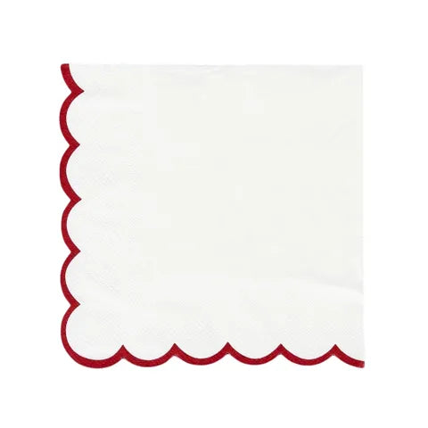 SCALLOPED 20PK 3PLY 33CM NAPKIN RED/WHT