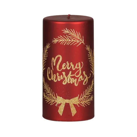 MERRY CHRISTMAS CANDLE WAX 7X7X14CM RED