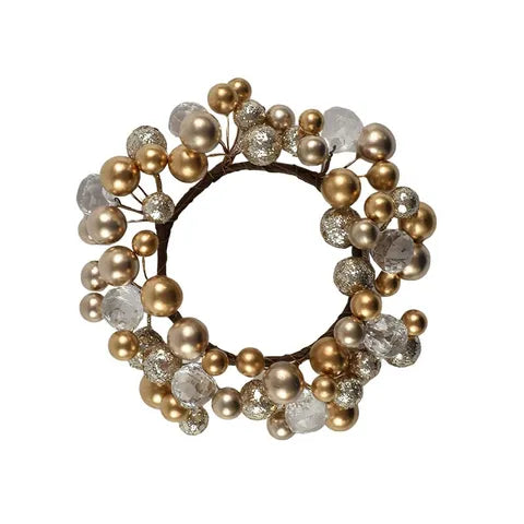 14CM GOLD/CLEAR BEADED CANDLE RING