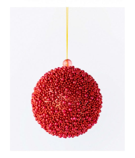 GLITTER BEAD BALL RED 8CM