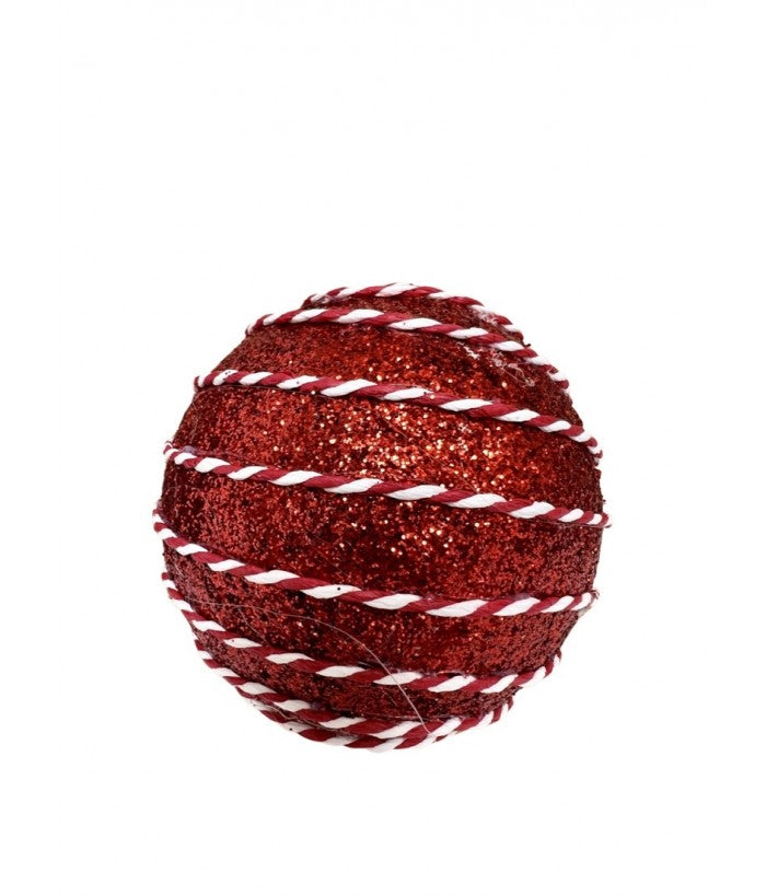 LACE BALL ORNAMENT RED 10CM