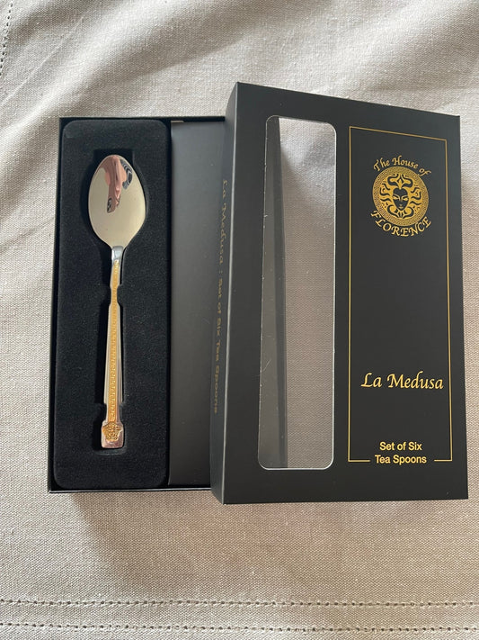 Medusa Set of 6 Gold Design Tea Spoons With Gift Box