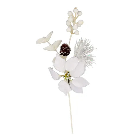 POINSETTIA/PINECONE SPRAY FAB 49CM WHITE