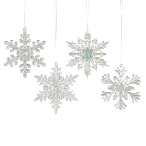 S/4 SNOWFLAKE HANG ACR 7X11CM IRIDESCENT