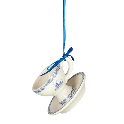 TEACUP HANGER CERAMIC 8X8X6CM BLUE/WHITE