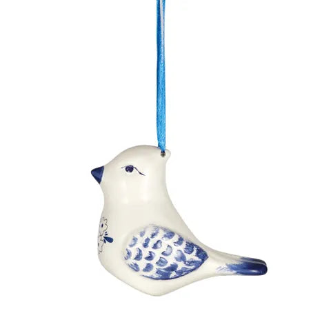 BIRD HANGER CERAMIC 9X4.5X6CM BLUE/WHITE