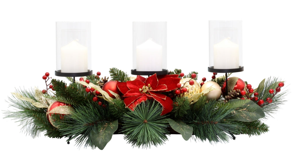 Centrepiece Large 3 Candle, Red Ribbon