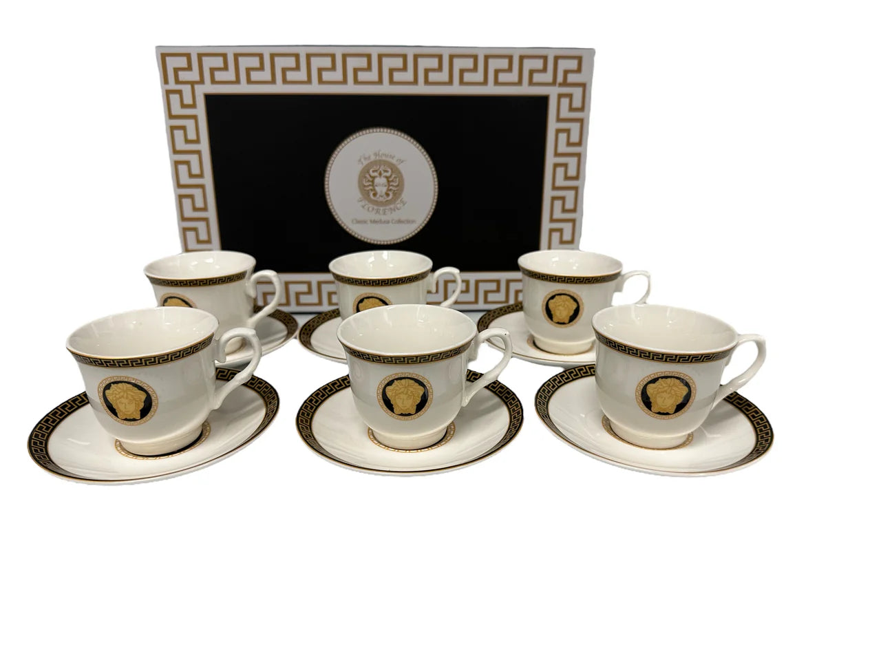 Medusa Classic Vintage Style Black and Gold 12pcs Espresso Set- 100ml