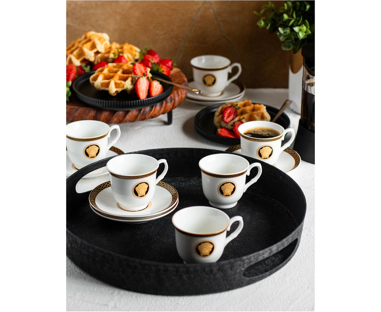 Medusa Classic Vintage Style Black and Gold 12pcs Espresso Set- 100ml