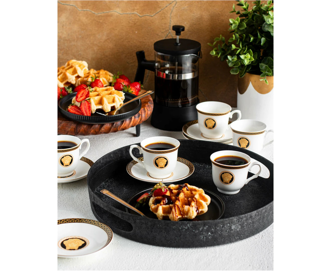 Medusa Classic Vintage Style Black and Gold 12pcs Espresso Set- 100ml