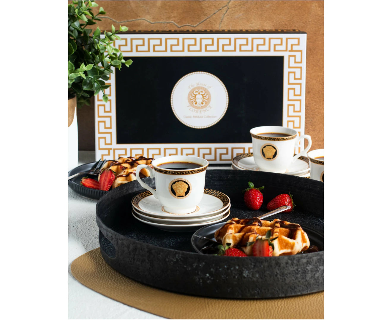 Medusa Classic Vintage Style Black and Gold 12pcs Espresso Set- 100ml